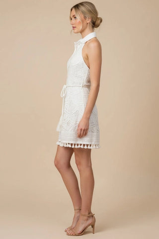 Collared White Halter Dress