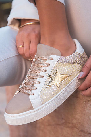 Gold Glitter Star Lace-Up Sneakers
