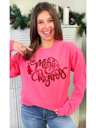 Merry Christmas Metallic Puff Sweatshirt