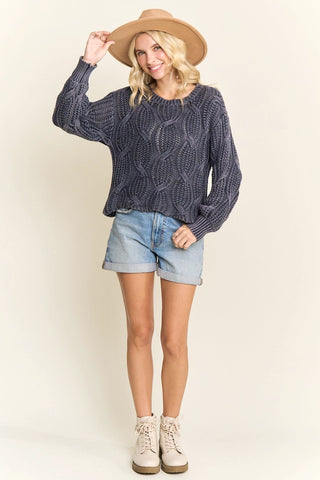 Open Cable Knit Sweater - Navy