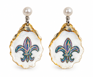 Mardi Gras Fleur-de-Lis Oyster Print Earrings