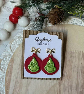 Handmade Grinch Holiday Polymer Clay Earrings