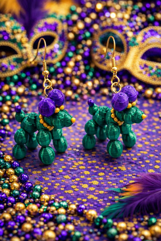 Mardi Gras Bead Dog Earrings