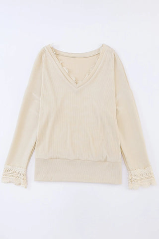 Isabella Texture Lace Trim Long Sleeve Top