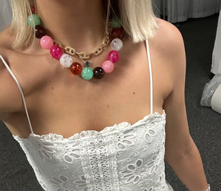 Chunky Beaded Necklace - Pastel