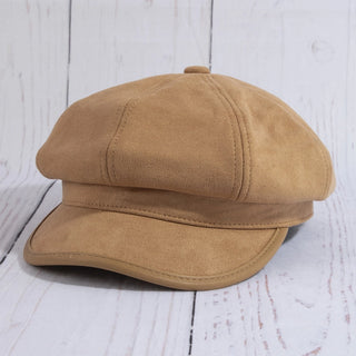 Vegan Leather Trim Newsboy Cabbie Hat