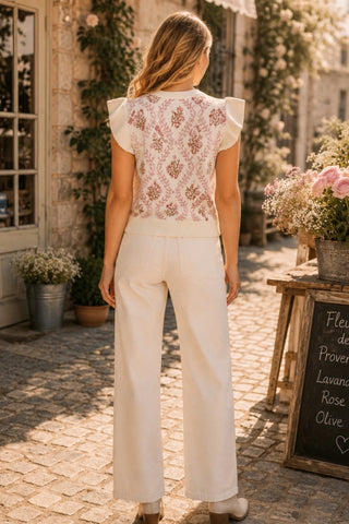 Floral Ruffle Sleeve Knit Top