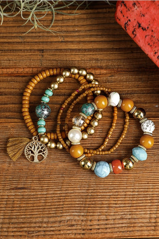 5pc Boho Beaded Turq Bracelet Set