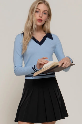 Blue Long Sleeve Stripe Polo Sweater