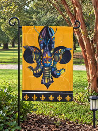 Black & Gold Crawfish Fleur de Lis Garden Flag – Double Sided, 12.5" x 17"