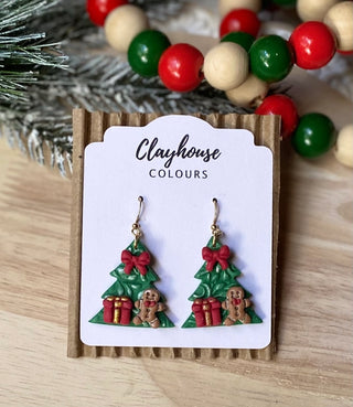 Handmade Christmas Tree Gingerbread Polymer Clay Earrings