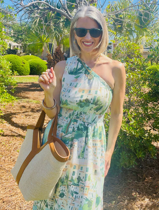 Coastal Print One Shoulder Midi Dress