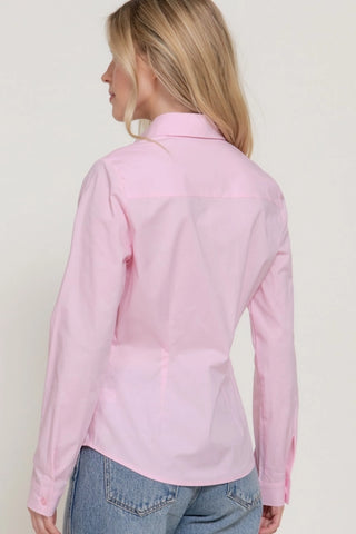 Pink Long Sleeve Button Down Stretch Poplin Shirt