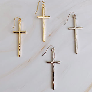 Slim Cross Earrings - Gold