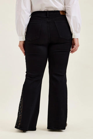 Judy Blue Jaqueline Plus Size Mid-Rise Lace Hem Ultra Flare Jeans - Shadow Luxe Black