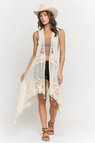 Crochet Lace Long Vest - One Size