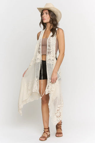 Crochet Lace Long Vest - One Size