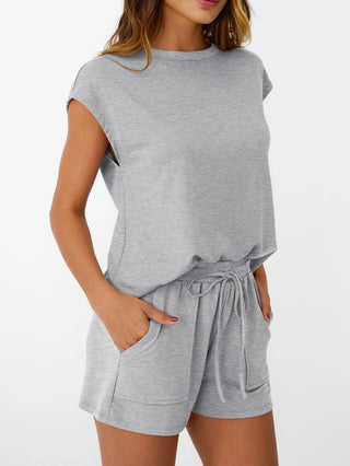 Casual Lounge Set – Cap Sleeve Top & Drawstring Shorts