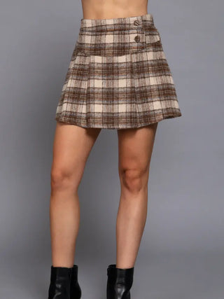 Pleats Detail Plaid Skirt