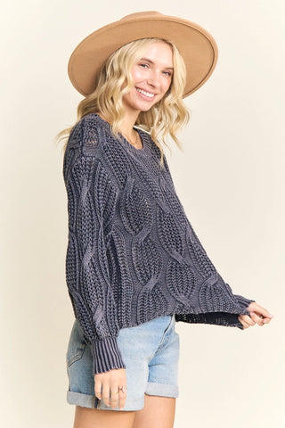 Open Cable Knit Sweater - Navy