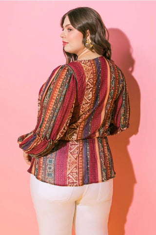 Boho Printed Woven Peplum Top - Plus Size