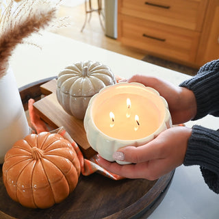 Fall Le Ceramic Pumpkin 16 oz: Rake, Pile, Leap!