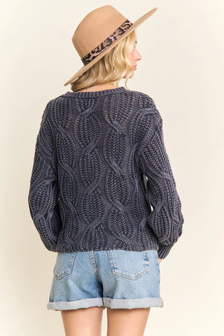 Open Cable Knit Sweater - Navy