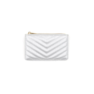 Silver Quilted Zip Card Wallet
