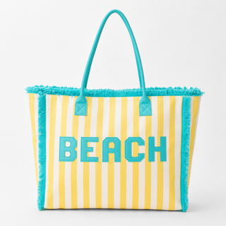 BEACH Letter Embroidery Frayed Stripe Shoulder Tote