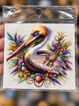 Mardi Gras Pelican UV DTF Sticker