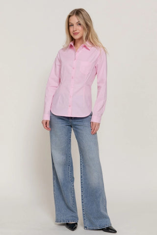 Pink Long Sleeve Button Down Stretch Poplin Shirt