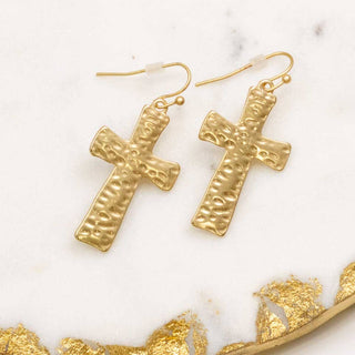 Hammered Cross Matte Gold