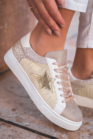 Gold Glitter Star Lace-Up Sneakers