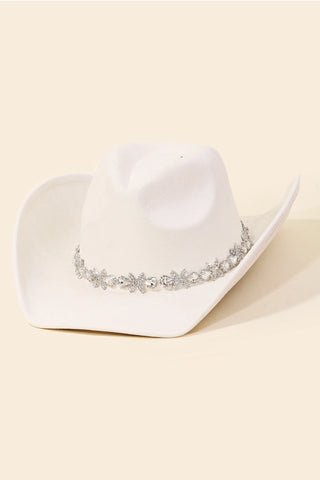 Floral Rhinestone Strap Western Cowboy Hat