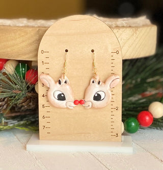 Handmade Rudolph Reindeer Polymer Clay Earrings
