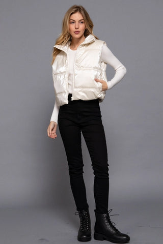 Ivory High Neck Zip Up Vest