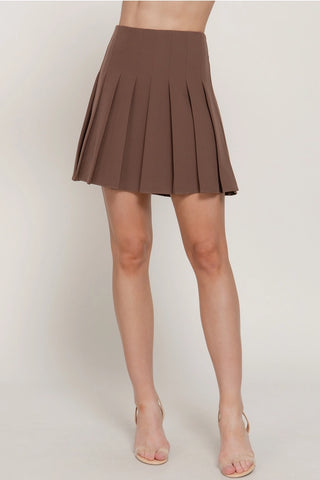 Brown Pleated Mini Skirt