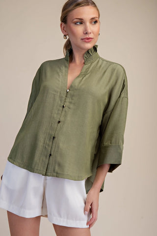 Sage Ruffle V-Neck Blouse