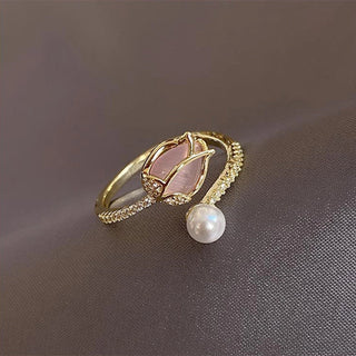 Opal Tulip Stacking Ring - Pink