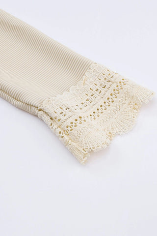 Isabella Texture Lace Trim Long Sleeve Top