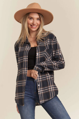 Button Down Plaid Shirt- Blue