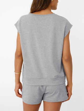 Casual Lounge Set – Cap Sleeve Top & Drawstring Shorts