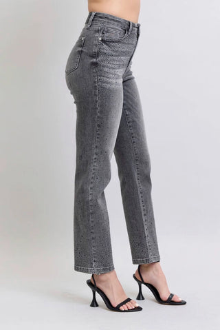 Gray Rhinestone Straight Judy Blue