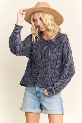 Open Cable Knit Sweater - Navy