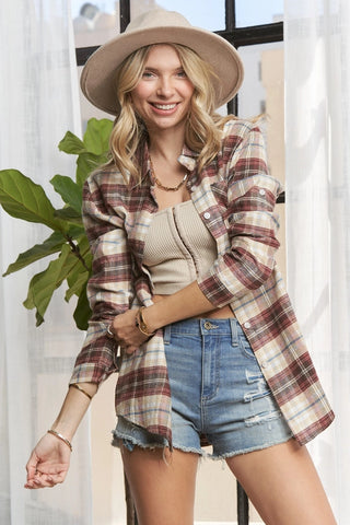 Button Down Plaid Shirt- Burgundy
