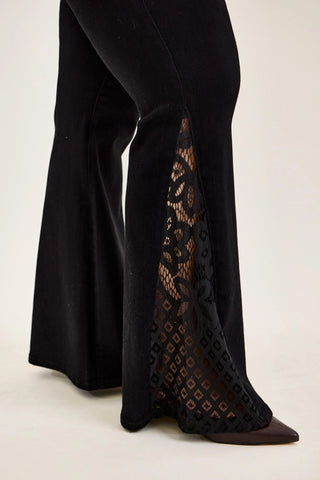 Judy Blue Jaqueline Plus Size Mid-Rise Lace Hem Ultra Flare Jeans - Shadow Luxe Black