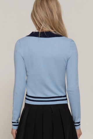 Blue Long Sleeve Stripe Polo Sweater