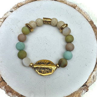 Leaf Crystal Amazonite Essential Oil Stretch Bracelet 7"|5375