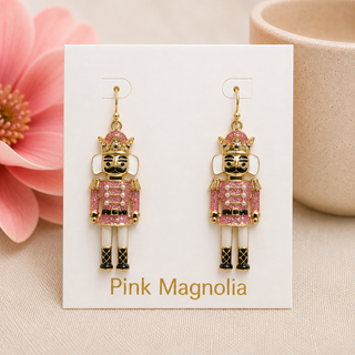 Pink Nutcracker Enamel Dangle Earrings