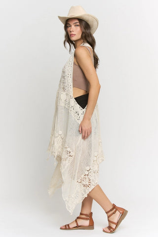 Crochet Lace Long Vest - One Size